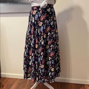 Floral Print Maxi Skirt - Navy and Multicolor